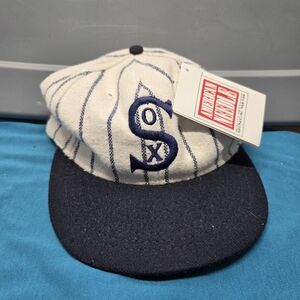 Vintage Chicago White Sox Hat Fitted Cream Pinstripe American Needle
